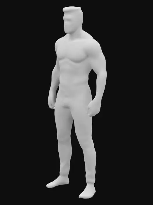 3D model for Hirsute Slim Muscular Masculine Man with tattoos in the style of Tom of Finland with slim well defined upper body but less wearing tight trousers in a sexy pose. 