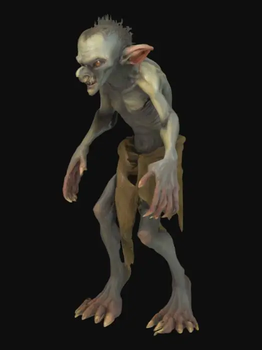 3D model for "Generate a highly detailed 3D model of a Lancastrian Boggart, steeped in traditional folklore. The creature should have a hunched, grotesque form with sinewy limbs and scraggly, unkempt hair. Its small yet gleaming eyes should radiate malice, peering out from deep-set sockets. The texture of its skin should be rough and mottled, with a damp, earthy tone—suggesting it lurks in abandoned homes, wooded glades, or beneath old bridges.
Its fingers should be long and clawed, ideal for snatching objects or tormenting unsuspecting victims. The posture is unsettling—half-hidden in shadow, as though waiting to strike. Subtle details like torn remnants of fabric caught in its claws, or damp moss clinging to its body, enhance its eerie presence.