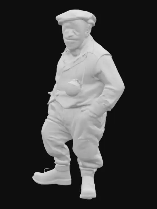 3D model for "Create a detailed 3D model of a Lancashire Hob, a small, endearing household spirit with steampunk charm. The Hob is squat and sturdy, with deep-set, gleaming eyes and a mischievous grin beneath a soot-smudged cap. Its attire blends Victorian practicality with subtle brass details—patched trousers, a waistcoat with worn brass buttons, and black leather clogs with wood soles.

A tarnished pocket watch dangles from its belt, hinting at an unusual sense of time. Its dexterous hands bear faint smudges of oil and flour, showing its skill in both tinkering and baking. Fine gears are subtly woven into its garments, reflecting an uncanny knack for fixing broken objects. The lighting should evoke warm hearth glow against brass and aged wood, blending Lancashire folklore with Victorian ingenuity."