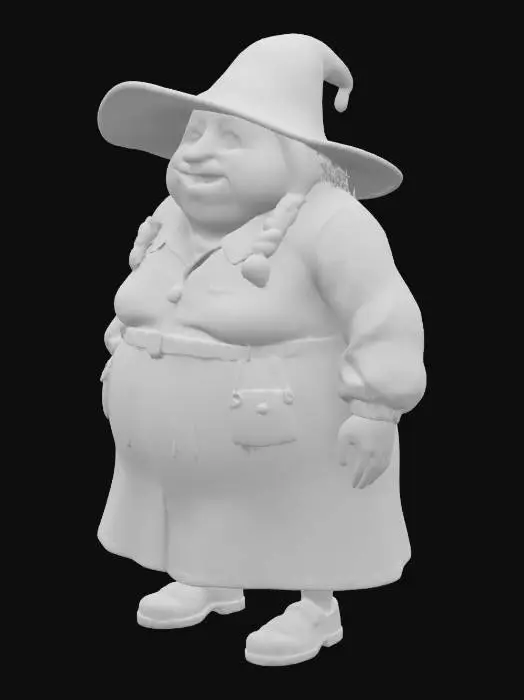 3D model for Nanny Ogg is a short, stout, matronly witch with grey hair in plaits sticking out from either side of her head and an almost permanent grin showing off her single tooth. Wearing practical black clothing as would be expected of a Lancre witch, she can also be seen putting an apron on when she needs to. Friendly and amiable to everyone including her 15 grown up children, she is however the terror of her many daughters-in-law. Known for her willingness to burst into bawdy and inappropriate songs, she travels under her large witches hat that has multiple pockets, compartments, bottles and other bits attached.

NPC, Character Fantasy Witch Stylised Female Discworld Pratchett
