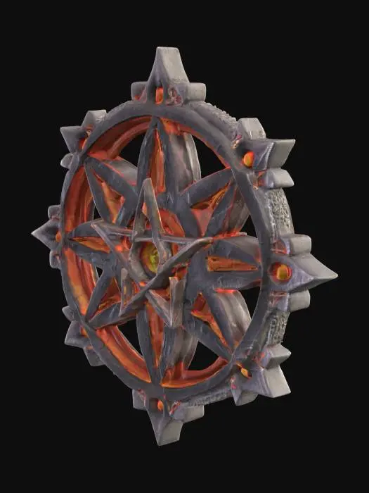 3D model for stylised lovecraftian elder sign star/pentagram made out of glowing heated hammered iron that looks like it has just come out of a forge. #emblem#