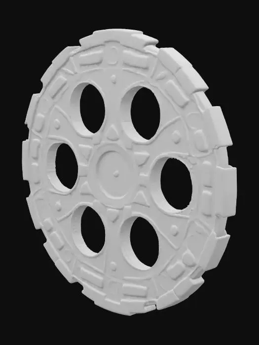 3D model for Sci-fi symbol representing an ancient secret race of Time Travellers. The symbol should focus on the idea of time as a network of nodes or a nexus point and should be in black with glowing white details. The overall effect of the symbol should be of a stylised futuristic shape.

#emblem#