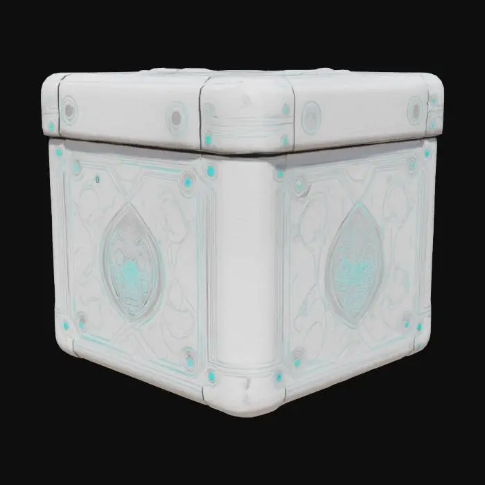 3D model for Sleek metallic with cyan detailing sci-fi style gift box/package to hold clothing.