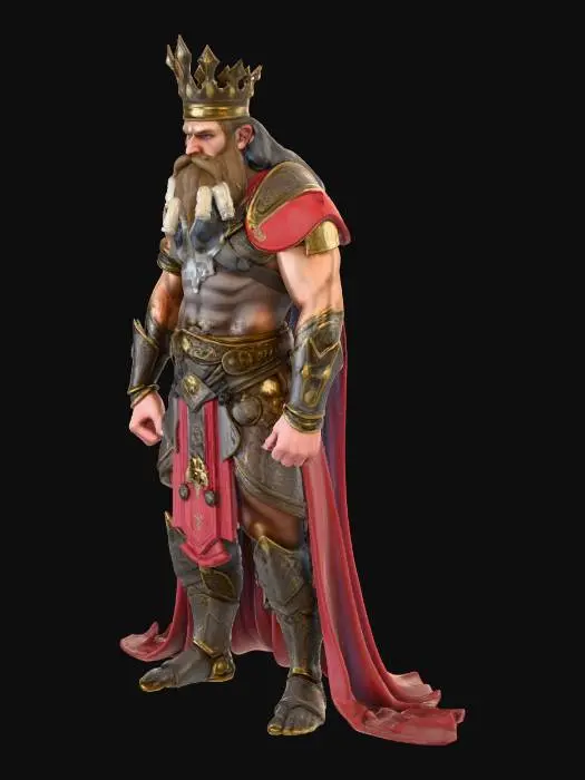 3D model for I wish to create a true to old form classic Gilgamesh with a  strikingly handsome, exceptionally strong, and tall, sometimes depicted with a long, curled beard and intense, heroic features, often symbolizing a divine, awe-inspiring presence.