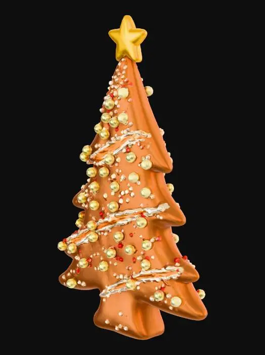3D model for #ChristmasAdventure#, gingerbread christmas tree, decorated with toppings, intricate, realistic, masterpiece, ultra detailed.