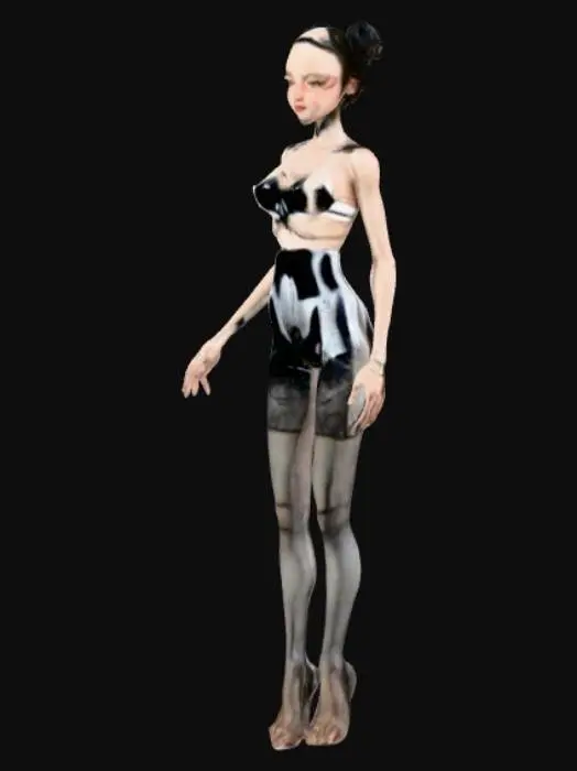 3D model for Elegant Doll in Black and White Outfit