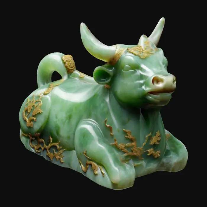 3D model for Cattle，sculpture en jade, super détaillé, style chinois, 4K