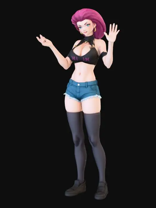 3D model for Animated Style Woman with Purple Hair
