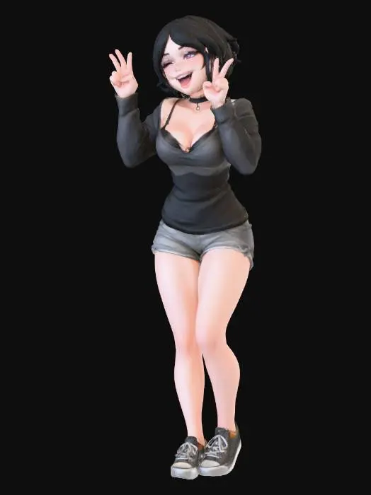 3D model for Anime Girl Peace Pose