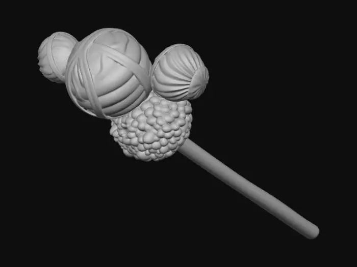 3D model for Title: Candy Mage Staff**
Description (≤800 chars):
This 3D model presents a whimsical candy mage staff, crafted entirely from colorful sweets. The shaft resembles a long striped candy cane, twisting in red, white, and pink. At the top, a large crystal-like gumdrop glows softly, surrounded by a ring of sugary shards shaped like enchanted sprinkles. Lollipop discs, jellybean clusters, and caramel swirls decorate the mid-section, giving the staff a playful yet magical feel. Subtle sparkles drift from the candy core, suggesting sweet arcane power. The design blends fantasy charm with dessert-inspired imagination.