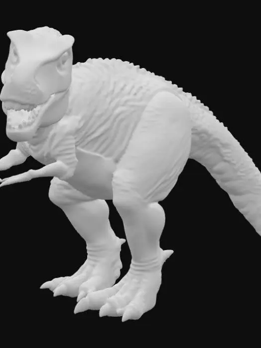 3D model for T-Rex (Dino Crisis)

This 3D model represents the terrifying Tyrannosaurus Rex from Dino Crisis. Its massive body is built with dense muscles and rugged scales, every detail emphasizing raw power. The head is enormous, with a wide jaw lined by rows of sharp ivory teeth, glistening with a wet sheen. Small predatory amber eyes glow with menace, set above ridged brows that enhance its ferocity. The skin shows a mix of dark earthy browns and deep grayish-greens, with scar patterns and rough textures suggesting countless battles. Its powerful hind legs carry immense weight, while clawed forearms remain small but tense. The tail is long, heavy, and whip-like, aiding balance. PBR materials add scale reflections, moist surfaces around the mouth, and subtle muscle movement for cinematic realism.