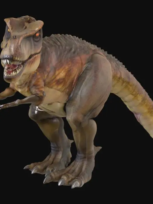 3D model for T-Rex (Dino Crisis)

This 3D model represents the terrifying Tyrannosaurus Rex from Dino Crisis. Its massive body is built with dense muscles and rugged scales, every detail emphasizing raw power. The head is enormous, with a wide jaw lined by rows of sharp ivory teeth, glistening with a wet sheen. Small predatory amber eyes glow with menace, set above ridged brows that enhance its ferocity. The skin shows a mix of dark earthy browns and deep grayish-greens, with scar patterns and rough textures suggesting countless battles. Its powerful hind legs carry immense weight, while clawed forearms remain small but tense. The tail is long, heavy, and whip-like, aiding balance. PBR materials add scale reflections, moist surfaces around the mouth, and subtle muscle movement for cinematic realism.
