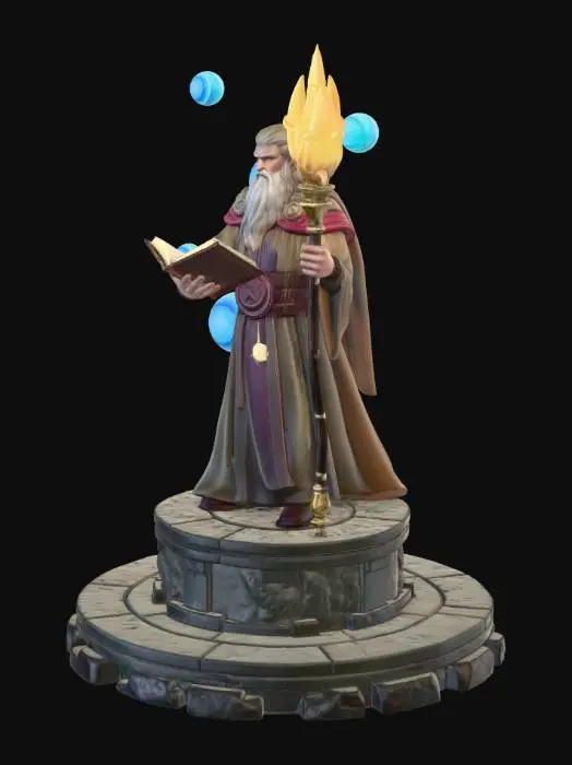 3D model for On a mysterious alien planet, a powerful mage stands at the center of a colossal circular platform made of ancient stone. His long, flowing cloak moves gently with the swirling magical energy around him. He holds an ornate spellbook in one hand, its pages glowing with shifting runes of light.
Surrounding him, multiple floating portals shimmer in the air, each one radiating a different color and texture — one showing a fiery volcanic world, another a serene floating island, another a deep cosmic void, and others leading to unknown realms. The portals pulse with arcane energy, stable only because of the mage’s immense power.
His staff, adorned with a crystal core, glows brightly as streams of magic circulate between him and the portals. The sky above is vast and alien, with two moons.