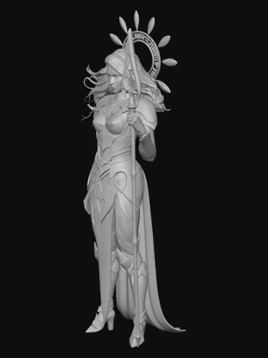 3D model for Title: Girlboss Goddess**
Description (≤800 chars):
This 3D model depicts a radiant Girlboss Goddess, embodying confidence, leadership, and divine power. She stands tall with a commanding yet graceful posture, her silhouette strong and elegant. Her outfit blends modern style with celestial design: a sleek gold-and-white armor-dress adorned with glowing geometric patterns. A floating halo of light shards circles behind her head, symbolizing brilliance and authority. Her eyes shine with soft golden energy, and her long hair flows upward as if lifted by power. She holds a luminous empowerment staff, and subtle sparkles surround her, emphasizing her unstoppable, goddess-tier presence.