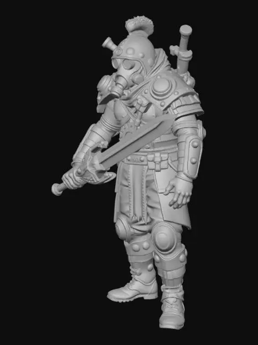 3D model for Steampunk Warrior
Description (≤800 chars):
This 3D model depicts a rugged steampunk warrior, blending Victorian-era style with mechanical innovation. He wears layered bronze and leather armor, reinforced with visible gears, rivets, and small steam valves along the chest and shoulders. Tubes and brass mechanisms run across his arms, powering mechanical enhancements that increase strength. His helmet features round tinted goggles and a metal breathing filter, giving him an industrial battlefield look. A large gear-edged sword rests in one hand, while steam vents release faint vapor from the armor joints. The design mixes gritty machinery, worn materials, and adventurous spirit, creating a bold steampunk combat hero.