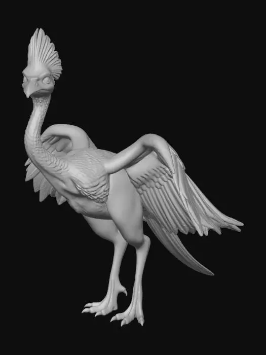 3D model for Quetzalcoatlus
Description (≤800 chars):
This 3D model depicts a majestic Quetzalcoatlus, one of the largest flying creatures to ever exist. It stands tall with a long slender neck and a sharp, elongated beak. Its body is covered in a mix of soft feather-like textures and smooth skin, with a color palette of earthy browns, sandy beige, and muted reds. The massive wings stretch wide, featuring thin leathery membranes supported by elongated fingers, showing subtle veins and tension. A prominent crest extends from the back of its head, adding a striking silhouette. Its stance is elegant and grounded, with long limbs adapted for both flight and walking. The design emphasizes scale, grace, and prehistoric realism.