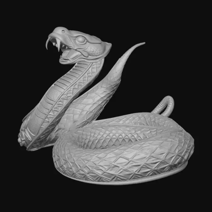 3D model for Serpent Mystic Artifact**
Description (≤800 chars):
This 3D model depicts a mystical serpent-shaped artifact, crafted to look ancient and powerful. The body forms an elegant spiral, as if the serpent is coiled mid-motion, its scales carved in intricate geometric patterns that glow faintly with emerald light. The head is raised, eyes set with small crystal gems that shimmer mysteriously. Along its spine, runic symbols pulse softly, hinting at hidden magic within. The artifact appears forged from dark stone mixed with metal, giving it a timeless, ceremonial presence. Its smooth curves, glowing details, and mythic design make it feel like a relic of forgotten sorcery.