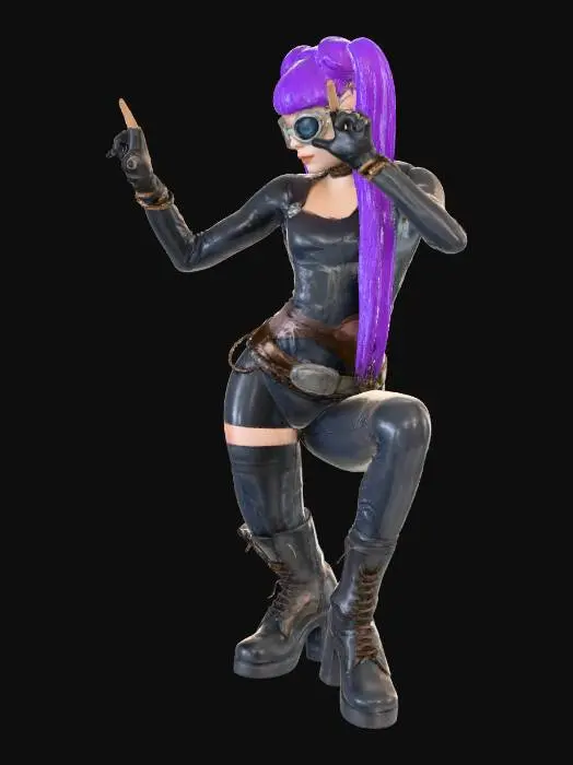 3D model for cyberpunk + steam punk girl lange haare sportlich mit hohen stiefeln