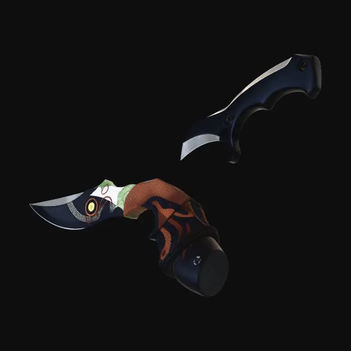 3D model for mach ein Karambit, ein Messer mit einer charakteristisch gebogenen Klinge, das ursprünglich aus der südasiatischen Kampfkunst Silat stammt. Bei dem spezifischen Design handelt es sich um einen bekannten Skin aus dem Spiel Counter-Strike 2