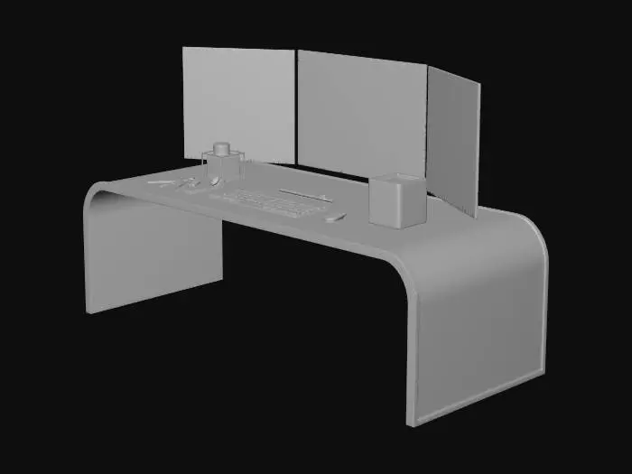 3D model for a work desk inside of a digital world. used by computer characters that are trying to save the cyberworld from a virus