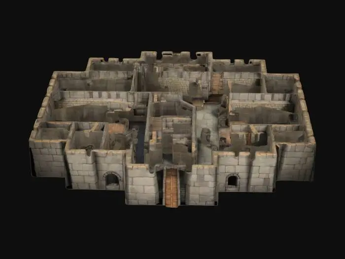 3D model for Castle floor with rooms game ready base  
