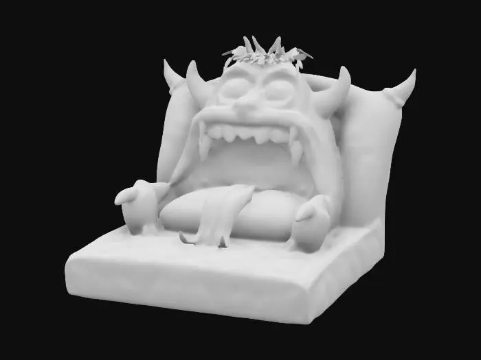 3D model for monster bed cartoon and whimsical it has claws and a tongue hanging out of a mouth full of sharp teeth   