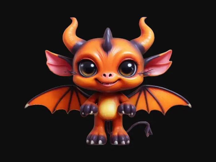 3D model for a little Jersey devil , bright colors in a Kawaii anime cartoon style.