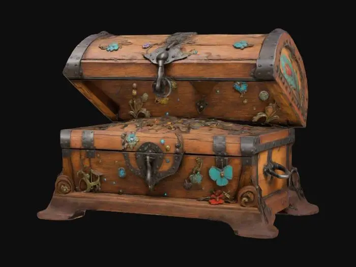 3D model for Beautiful whimsical treasure chests, wooden and iron 