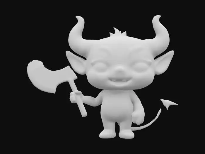 3D model for Stencil cut-out cute demon wall art standing with axe