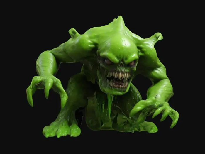 3D model for Gross Monster covered in green slime highly detailed ultra-realistic hunched over in an attack position 