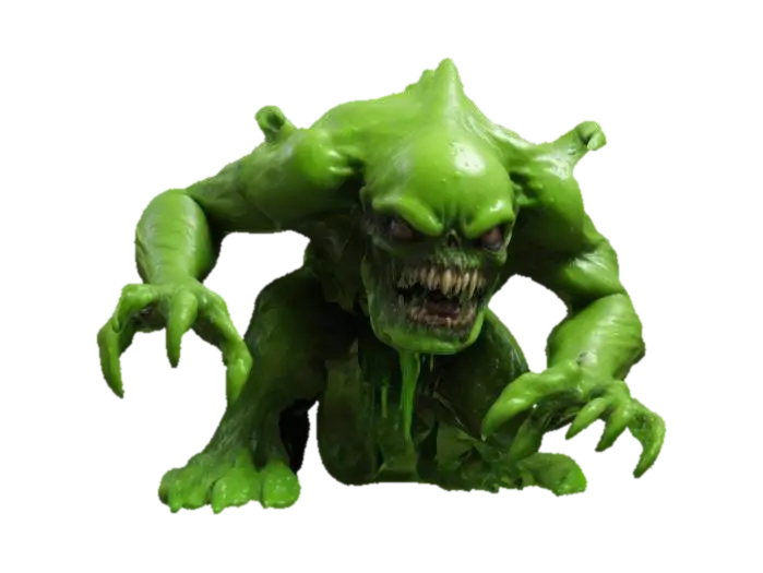 Gross Monster covered in green slime highly detailed ultra-realistic hunched over in… 3D model, vytvořený pomocí AI