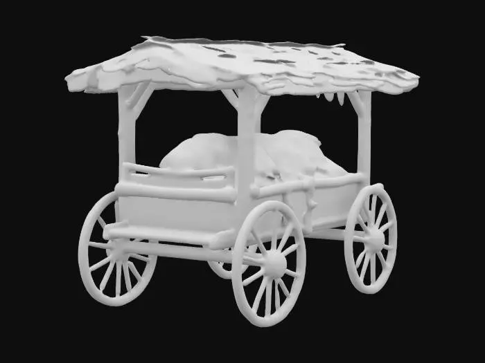 3D model for Medieval, wishing well  buggy full of hay, Highly Detailed, Ultra Realistic, 