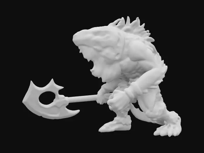 3D model for a highly detailed ultra realistic tyrannosaurus Rex warrior, leather armor carrying a huge battle ax