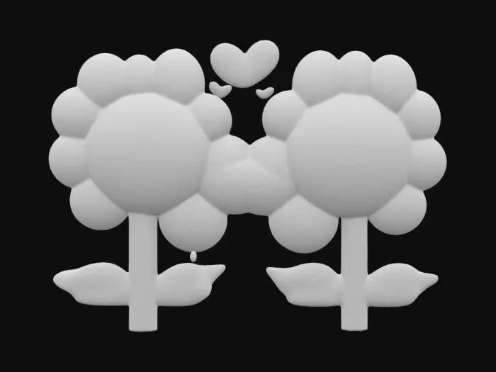 3D model for #valentine#, 2 cartoon sunflowers kissing 