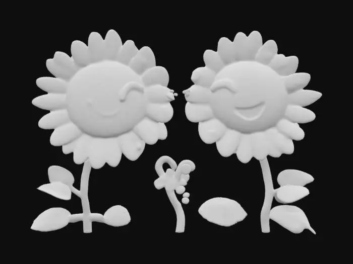 3D model for #valentine#, 2 cartoon sunflowers kissing 