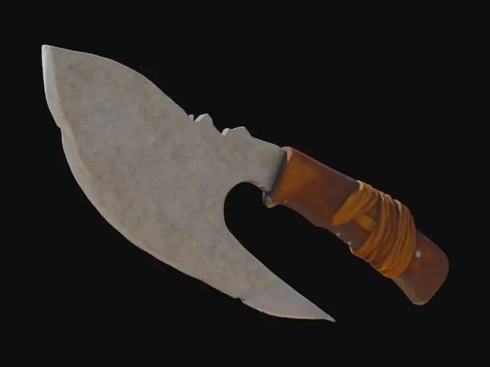 3D model for A ancient knife made from stone with a antler handle and leather straps highly detailed , Stone, Leather, Carved, Rough, the knife is stone gray the antler is brown and white and the leather strap is wrapped around the handle holding it together  