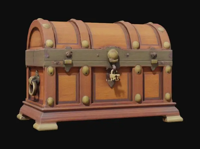 3D model for A large Victorian cedar chest with brass hardware and a rusty padlock