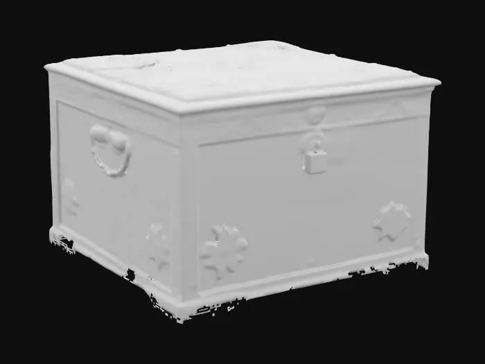 3D model for A large Victorian cedar chest with brass hardware and a rusty padlock