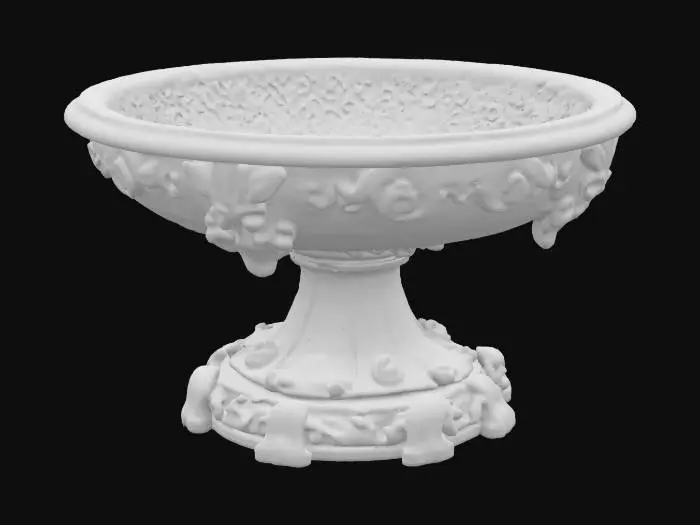 3D model for a bird bath in a Victorian design deep carved ordainments carved in the marble 