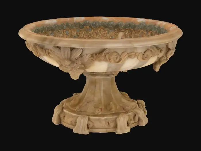 3D model for a bird bath in a Victorian design deep carved ordainments carved in the marble 