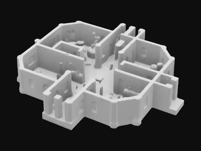 3D model for Castle floor with rooms game ready base  