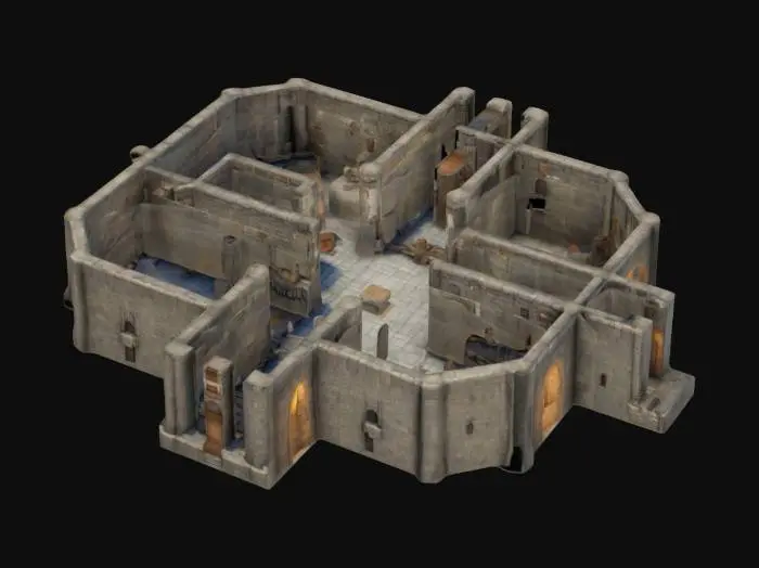 3D model for Castle floor with rooms game ready base  