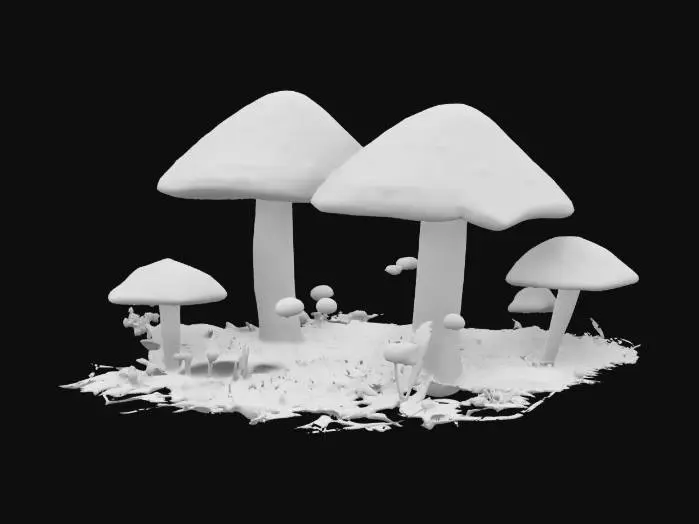 3D model for A beautiful mushroom garden with a tiny beautiful fairy sitting in the middle round base , #garden#,  