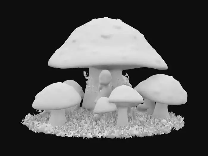 3D model for A beautiful mushroom garden with a tiny beautiful fairy sitting in the middle round base , #garden#,  