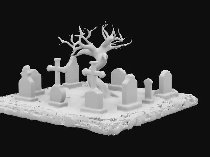 3D model for A square graveyard full of headstones of all shapes and sizes and a dead tree on a base  , #garden#