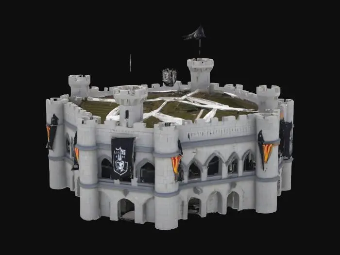 3D model for [Las Vegas] allegiant stadium as a castle, medieval, with a raiders flag on the top , #AroundTheWorld#