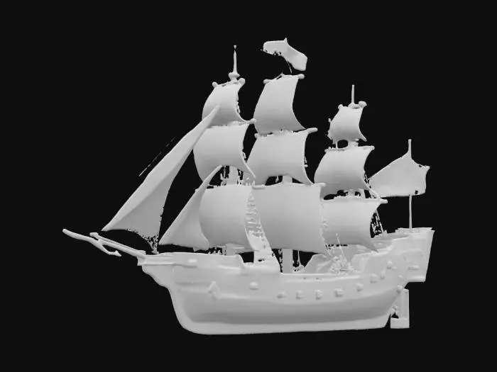 3D model for [Las Vegas] allegiant stadium as a pirate ship, with a raiders flag on the top , #AroundTheWorld# black and silver colors RAIDERS on on side in silver big bold letters 