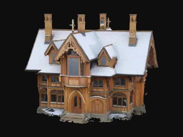 3D model for [England] a beautiful whimsical English college made from wood with a pitched roof lightly covered by snow #AroundTheWorld#