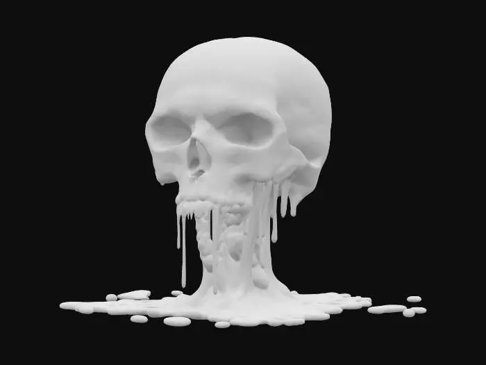3D model for The object is a melting skull and brain design, featuring vibrant colors and dripping textures., 