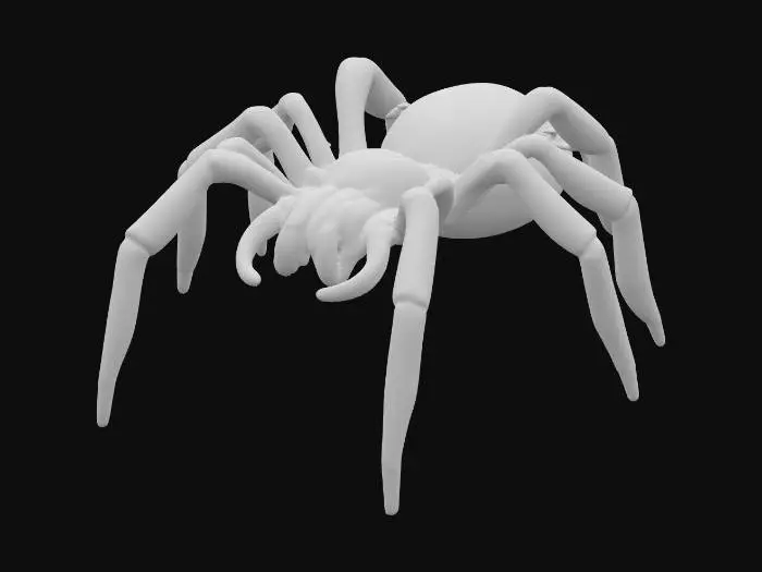 3D model for A minimalistic glossy ceramic sculpture of a black widow spider, stylized with soft edges, polished glaze in black with a red but, highly reflective glossy finish, modern decorative aesthetic, cinematic render, dark gradient background., #PBR#